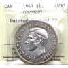 1947 Pointed 7 Quadruple Punched HP Canada Dollar ICCS Certified AU50