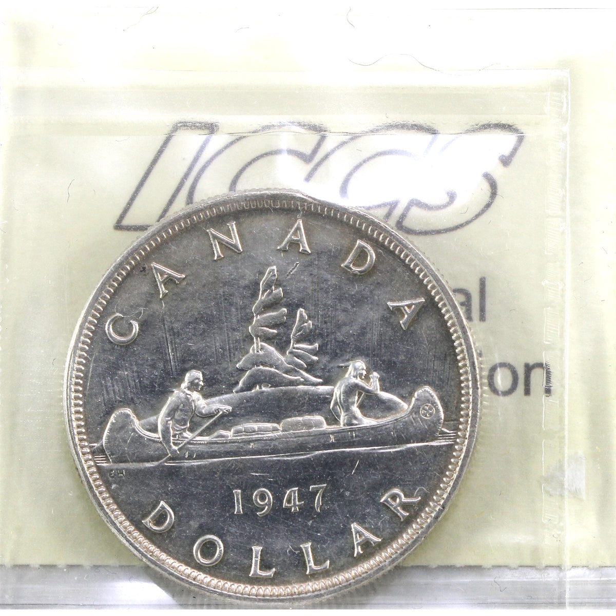 1947 Pointed 7 Quadruple Punched HP Canada Dollar ICCS Certified AU50