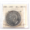 1947 Maple Leaf; Double HP Canada Dollar ICCS Certified EF45