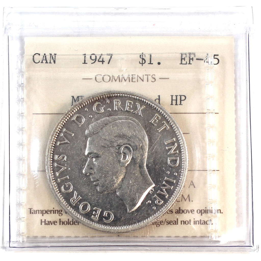 1947 Maple Leaf; Double HP Canada Dollar ICCS Certified EF45