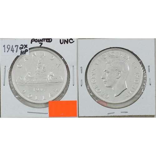 1947 2x HP Pointed 7 Canada Dollar Uncirculated $