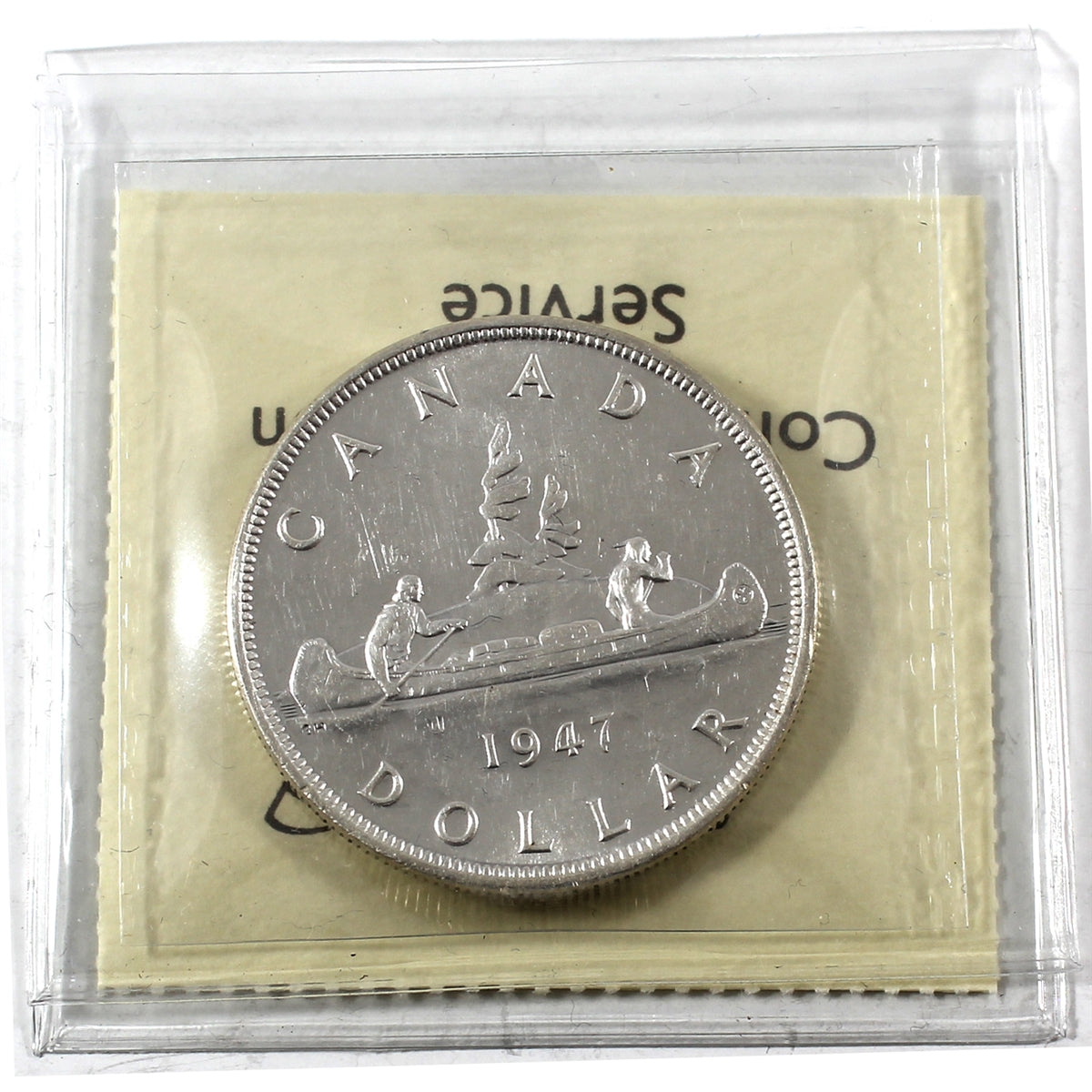 1947 Pointed 7; Quadruple Punched HP Canada Dollar ICCS Certified AU55