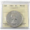 1963 Canada Dollar ICCS Certified MS63
