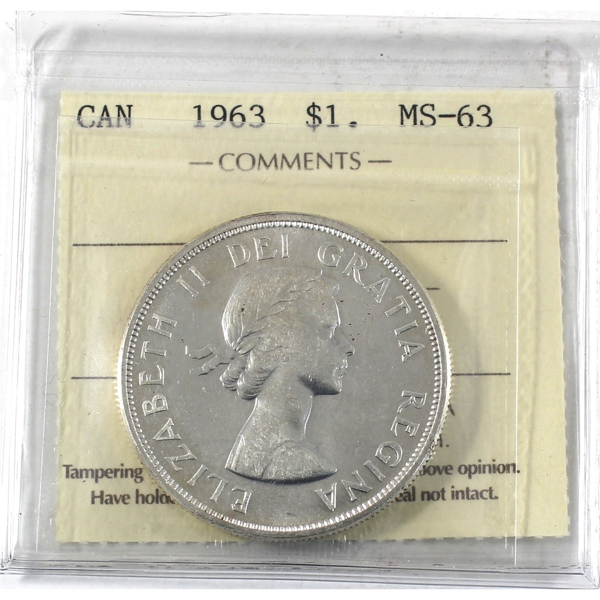 1963 Canada Dollar ICCS Certified MS63