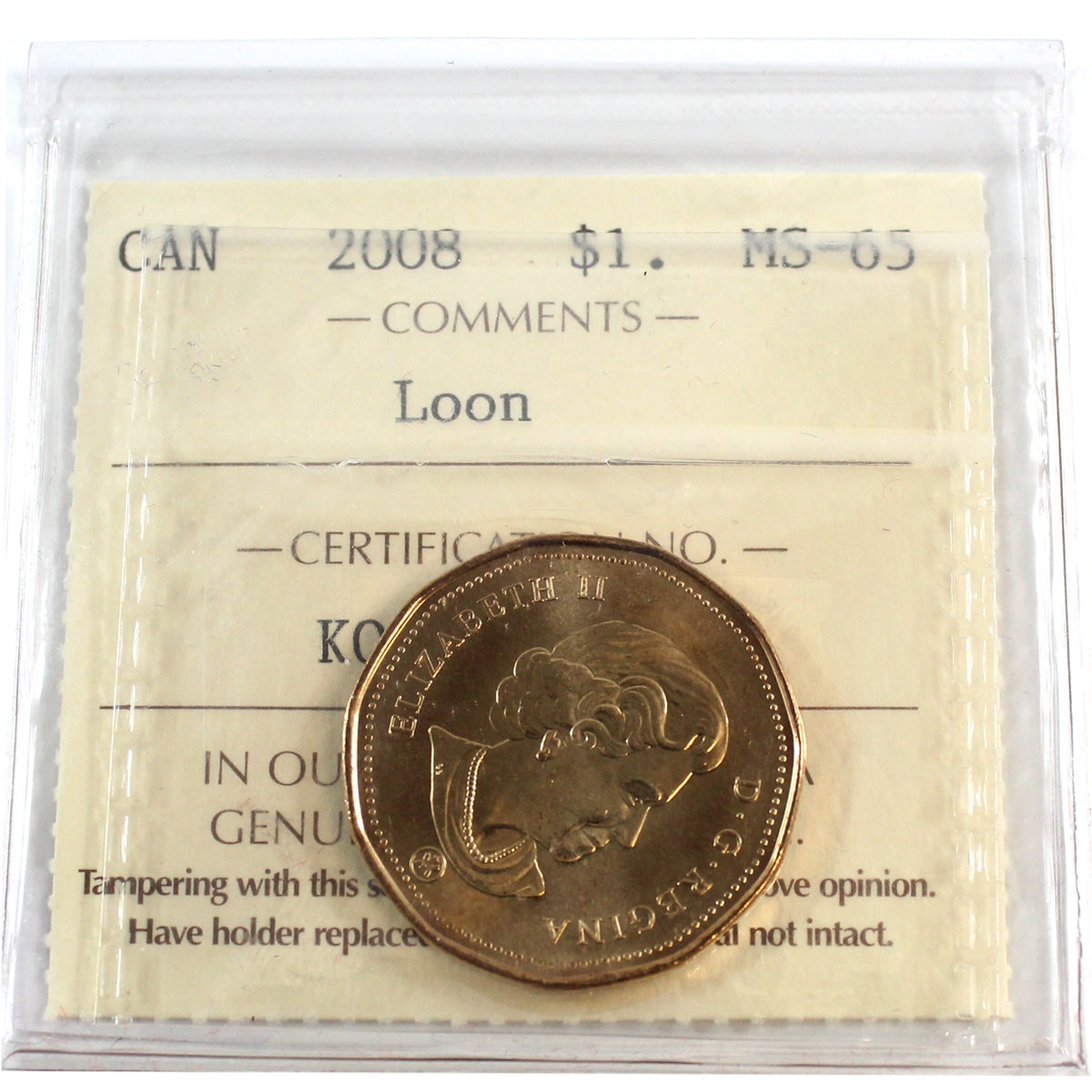 2008 Canada Loon Dollar ICCS Certified MS65