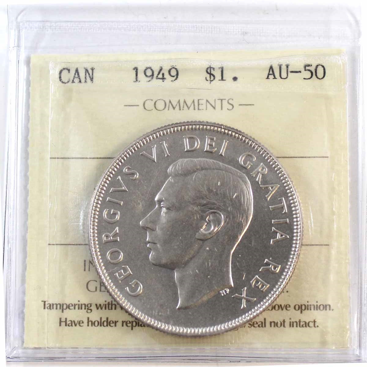 1949 Canada Dollar ICCS Certified AU50