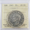 1945 5/5 Canada Dollar ICCS Certified AU50