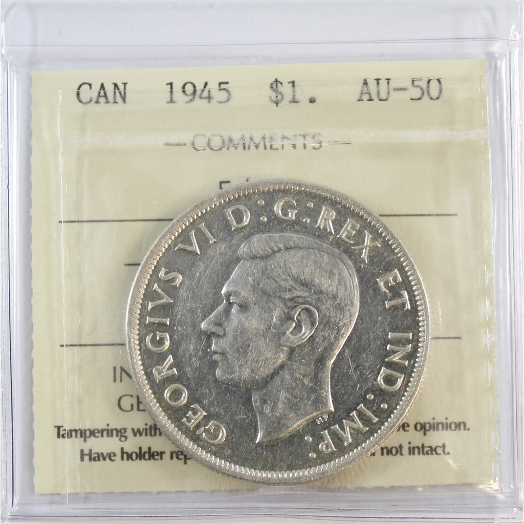 1945 5/5 Canada Dollar ICCS Certified AU50