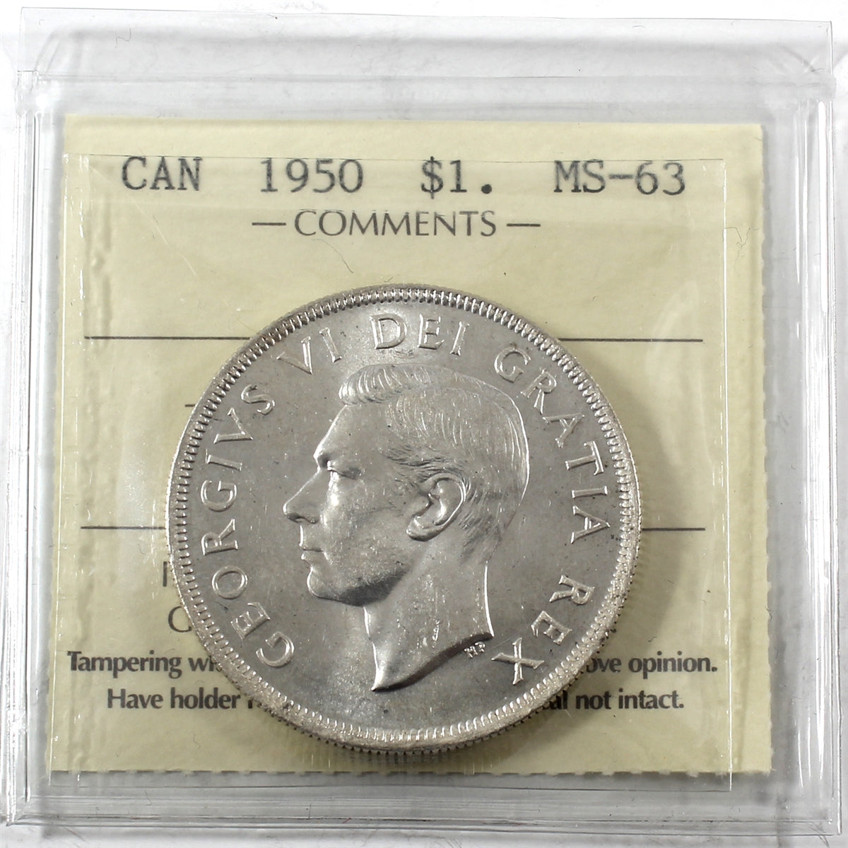 1950 Canada Dollar ICCS Certified MS63