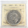 1947 Pointed 7, Double HP Canada Dollar ICCS Certified EF40