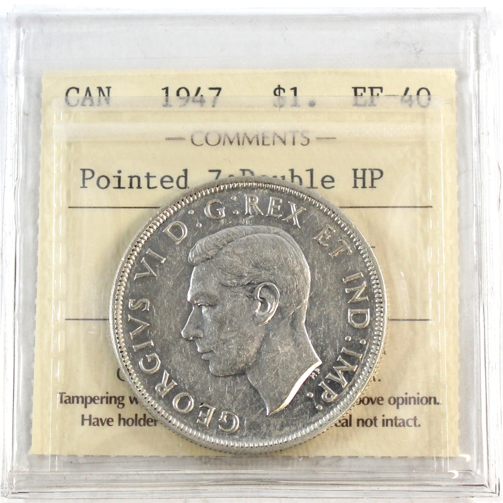 1947 Pointed 7, Double HP Canada Dollar ICCS Certified EF40