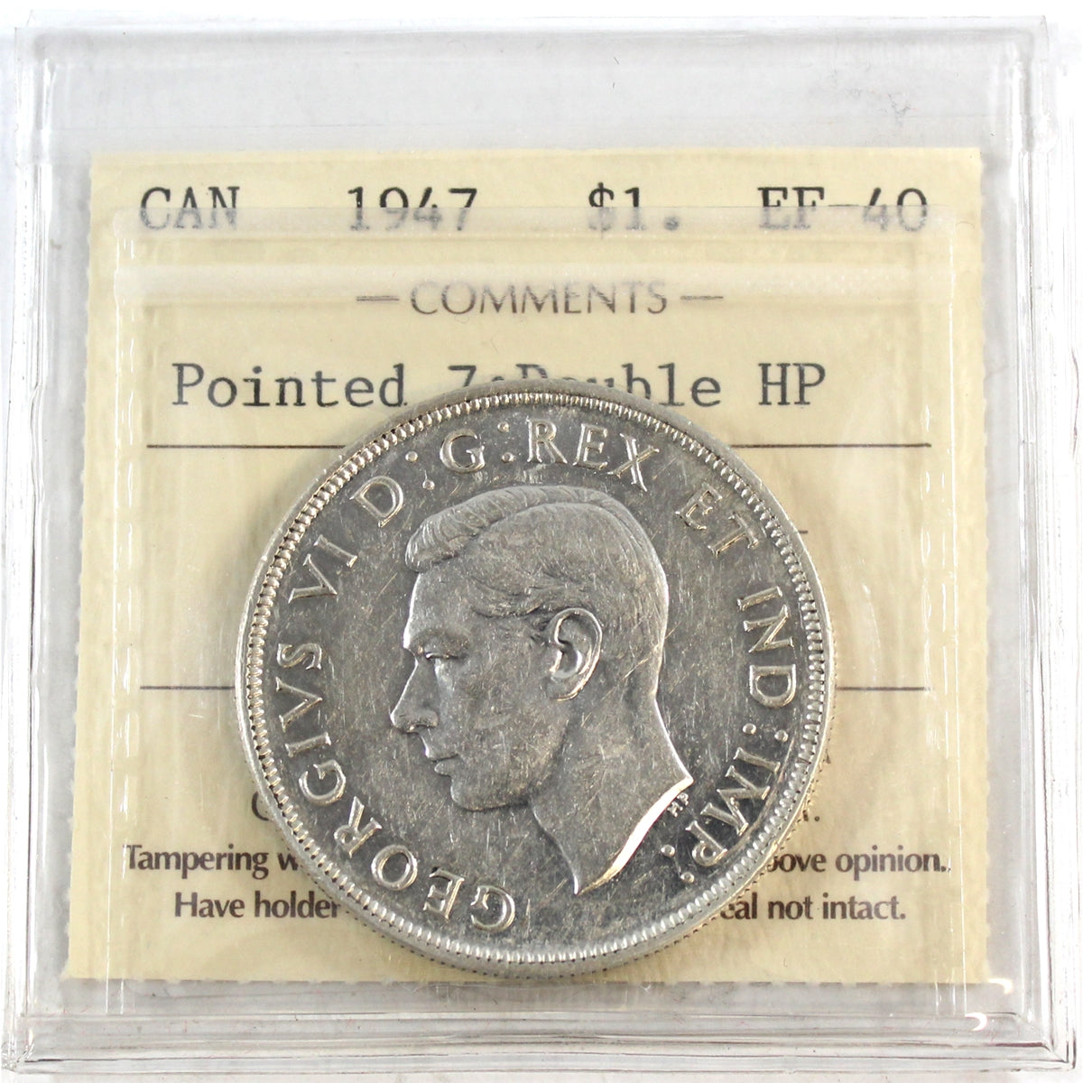 1947 Pointed 7, Double HP Canada Dollar ICCS Certified EF40