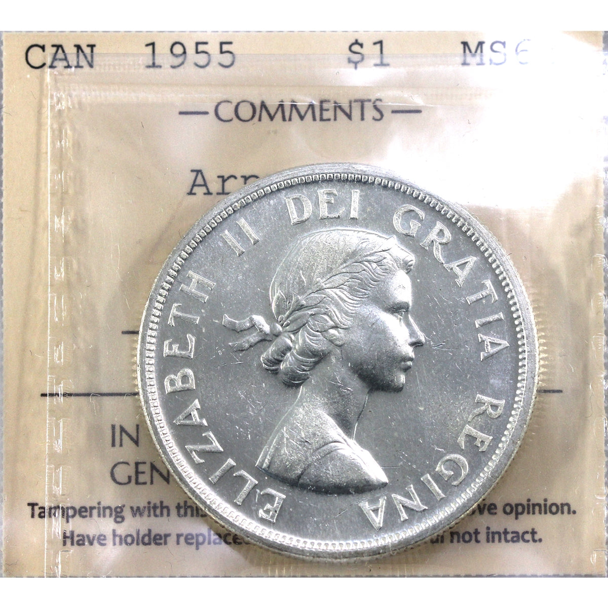 1955 Arnprior No Die Break Canada Dollar ICCS Certified MS62