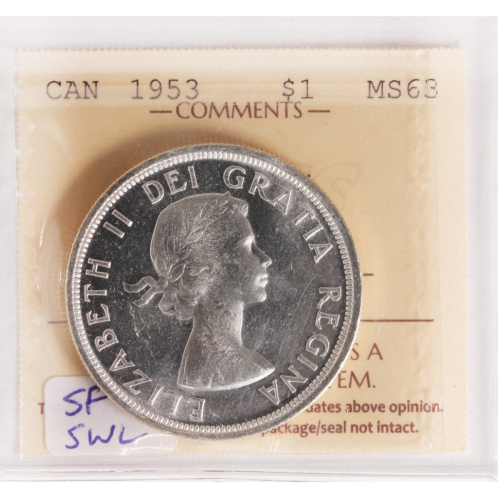1953 SF; SWL Canada Dollar ICCS Certified MS63