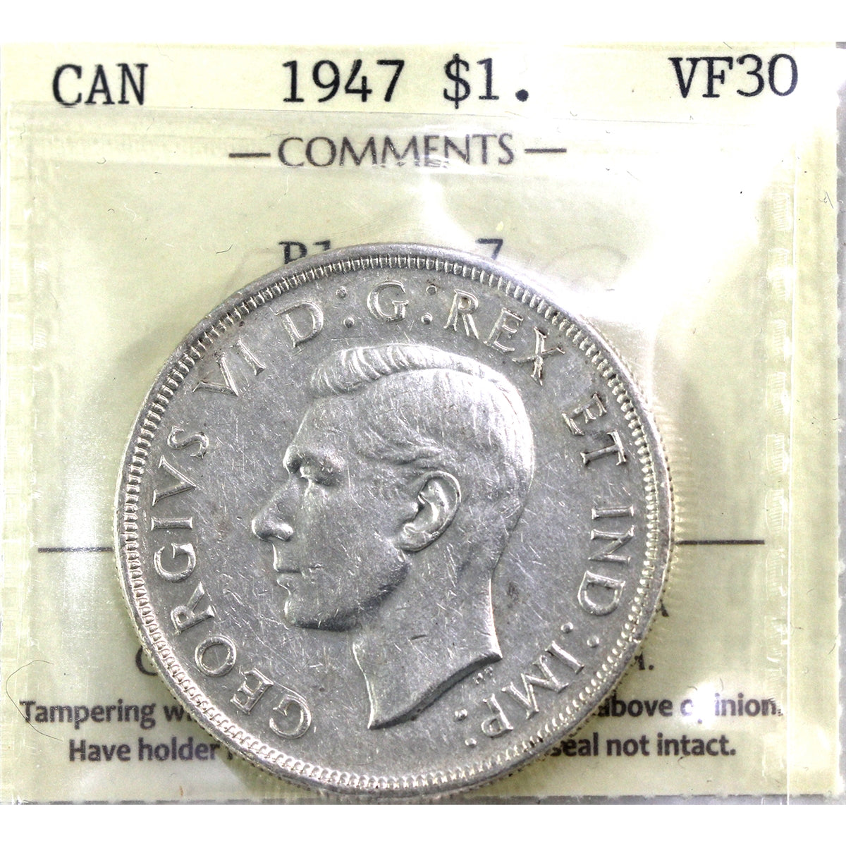 1947 Blunt 7 Canada Dollar ICCS Certified VF30