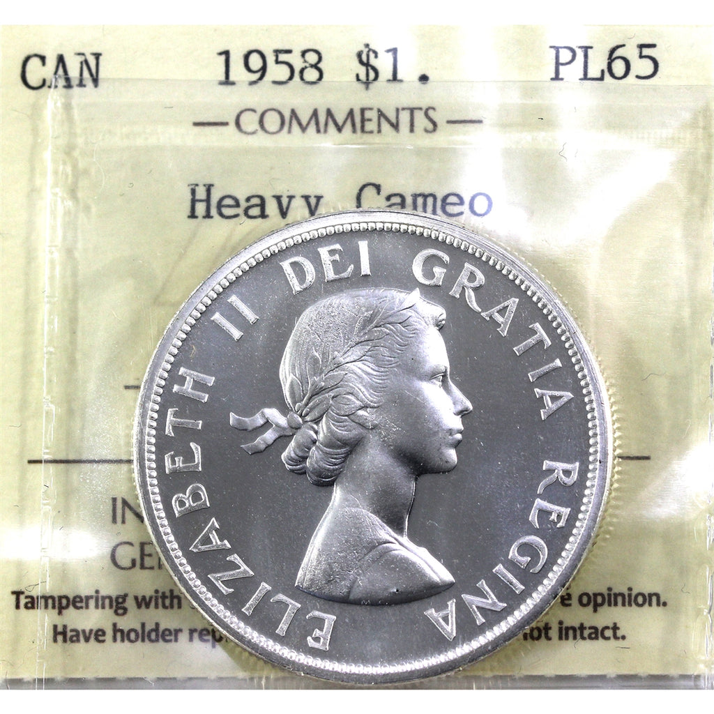 1958 Canada Dollar ICCS Certified PL-65 Heavy Cameo