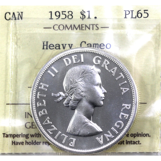 1958 Canada Dollar ICCS Certified PL-65 Heavy Cameo
