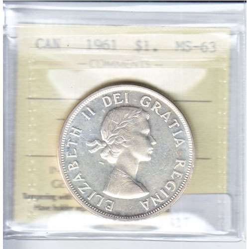 1961 Canada Dollar ICCS Certified MS63 Cameo