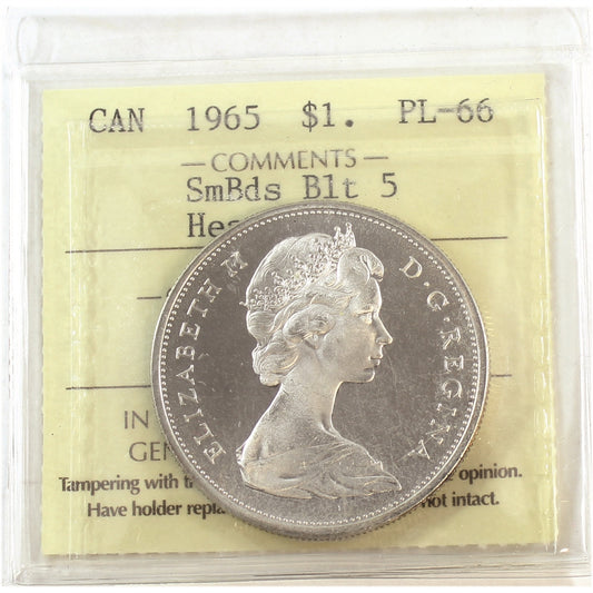 1965 Small Beads Blunt 5 (Type 2) Canada Dollar ICCS Certified PL66 Heavy Cameo