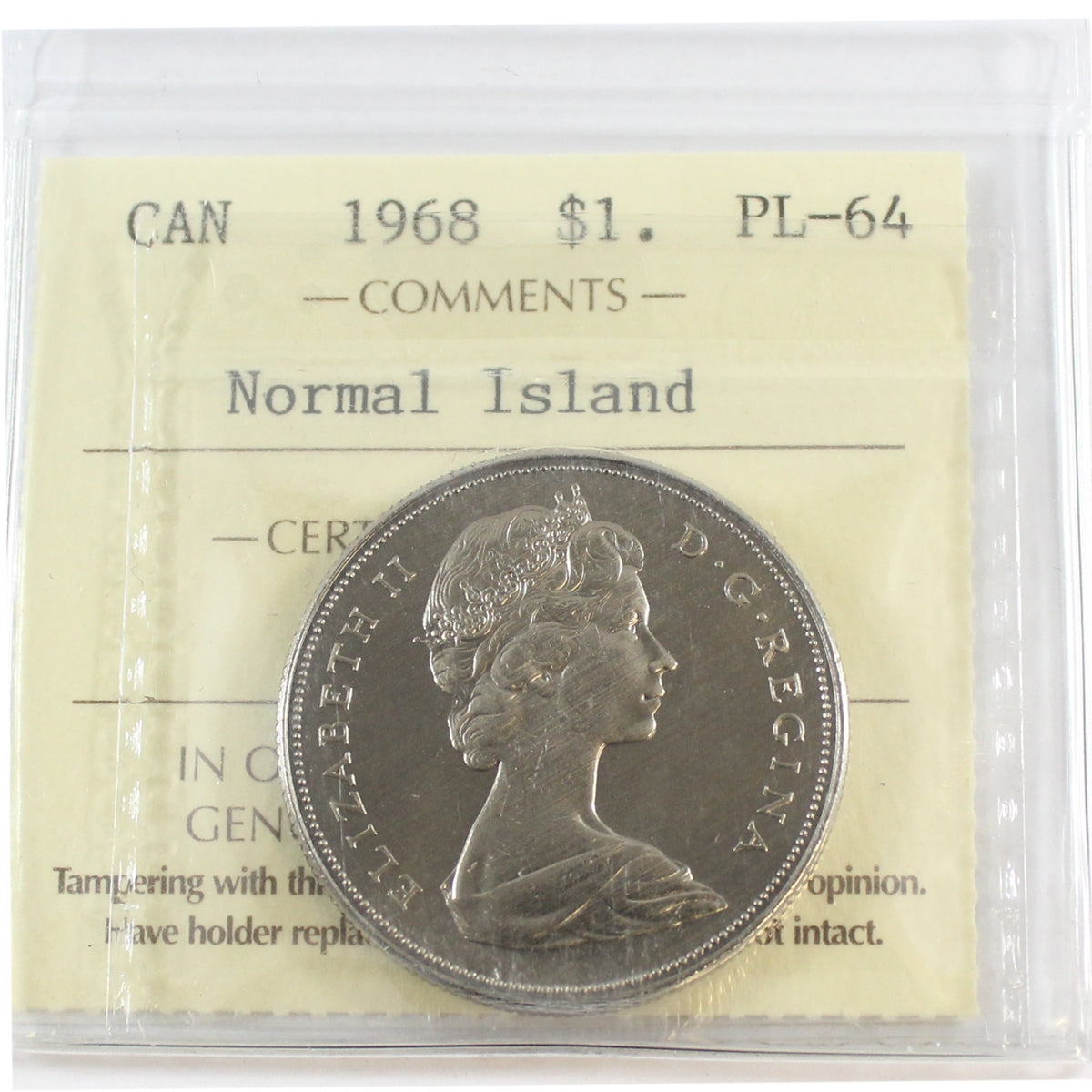 1968 Normal Island Canada Dollar ICCS Certified PL64