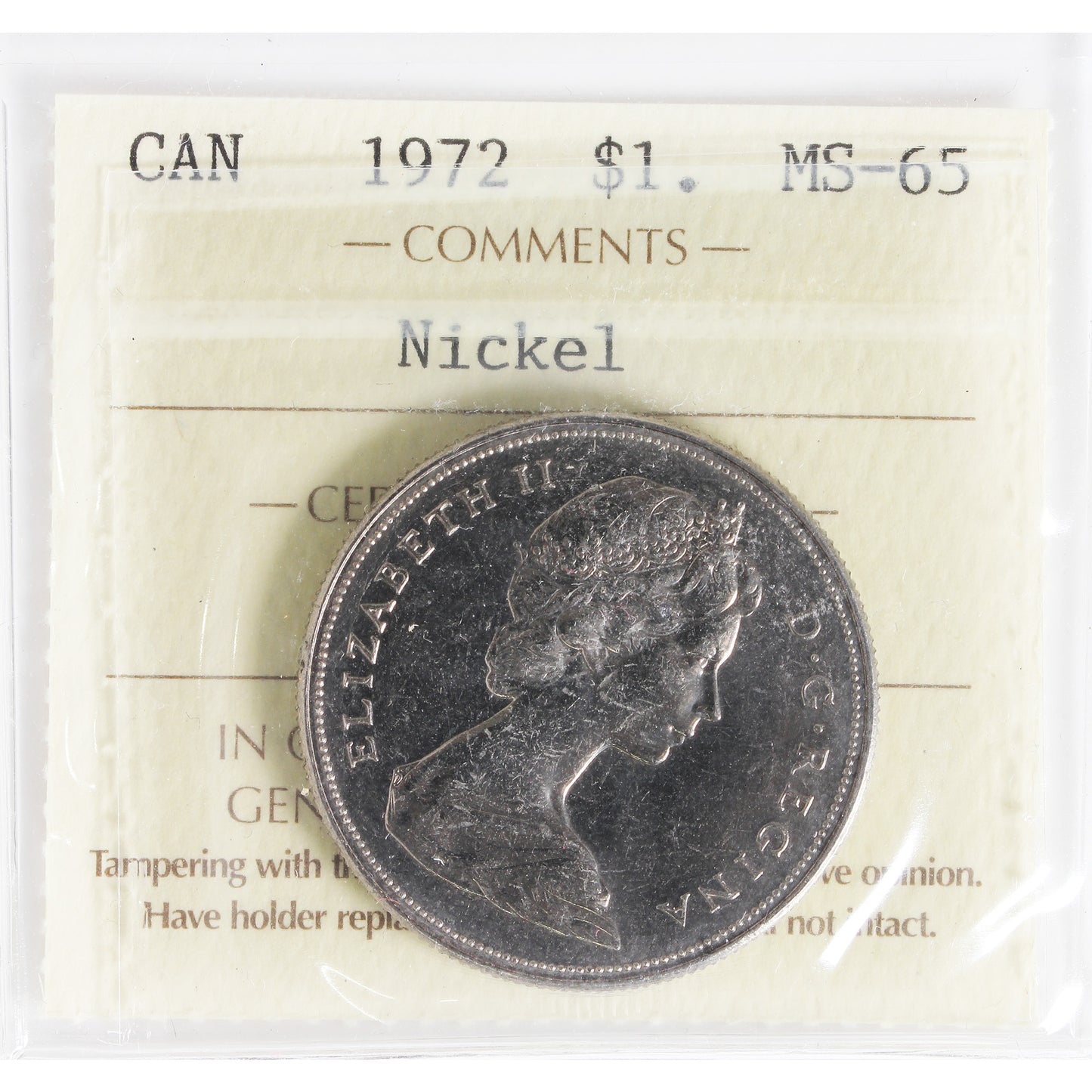 1972 Canada Nickel Dollar ICCS Certified MS65