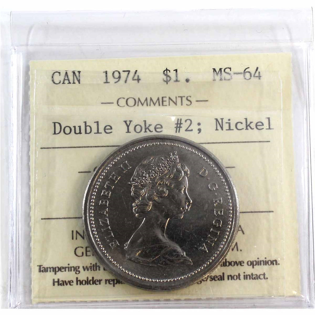 1974 Double Yoke #2 Canada Nickel Dollar ICCS Certified MS64