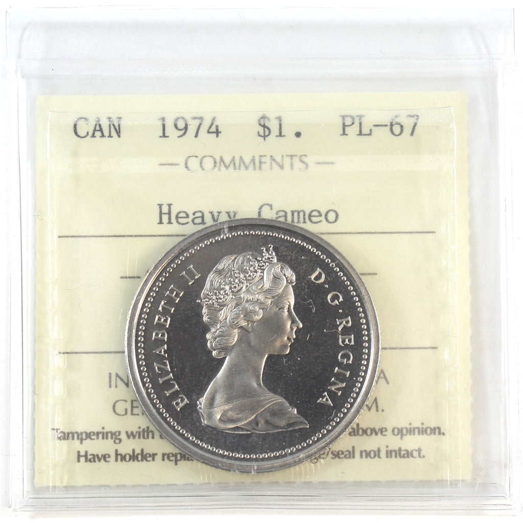 1974 Canada Nickel Dollar ICCS Certified PL67 Heavy Cameo