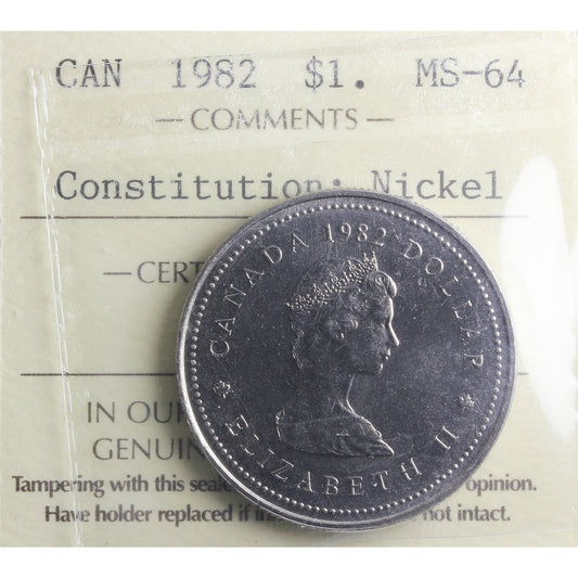1982 Constitution Canada Nickel Dollar ICCS Certified MS64
