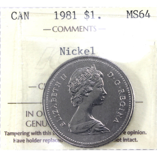 1981 Canada Nickel Dollar ICCS Certified MS64