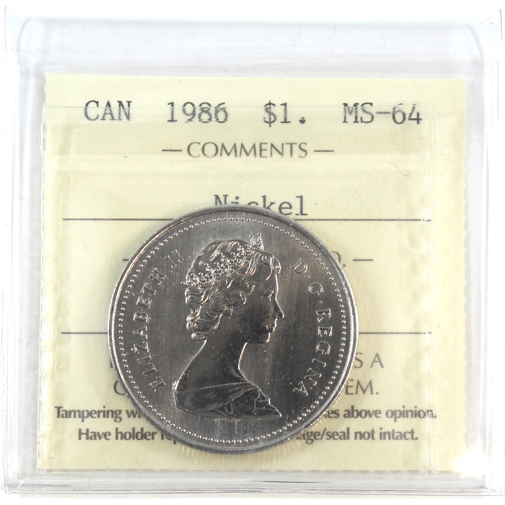 1986 Canada Nickel Dollar ICCS Certified MS64