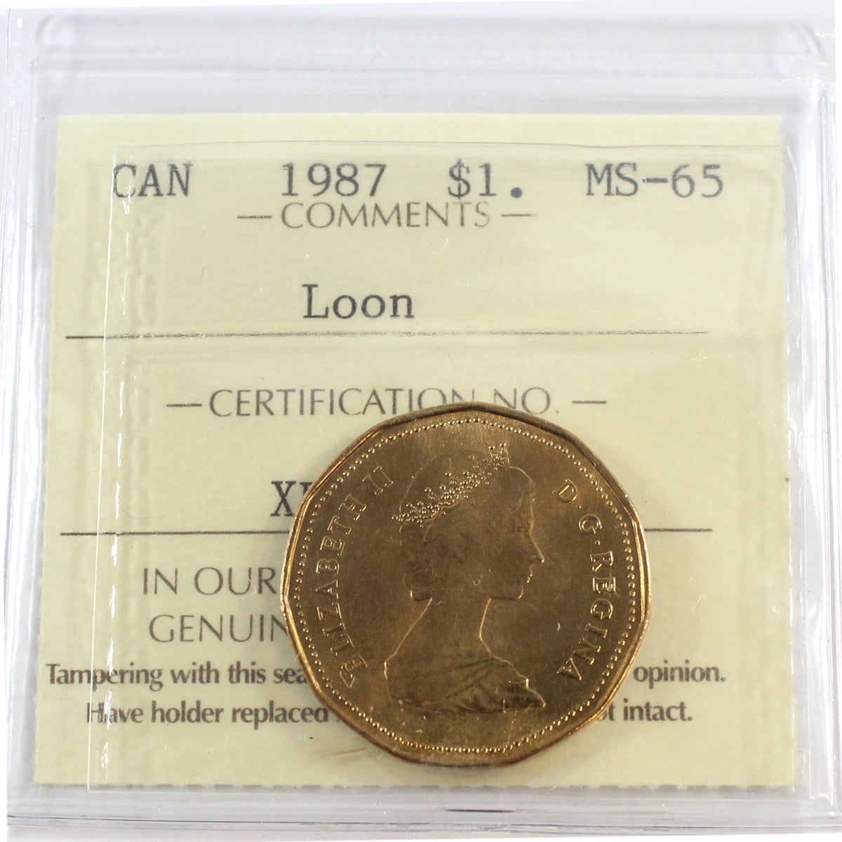 1987 Canada Loon Dollar ICCS Certified MS65