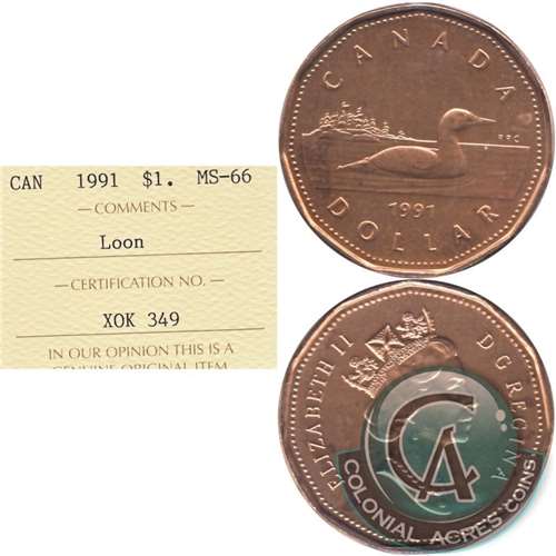 1991 Canada Loon Dollar ICCS Certified MS66