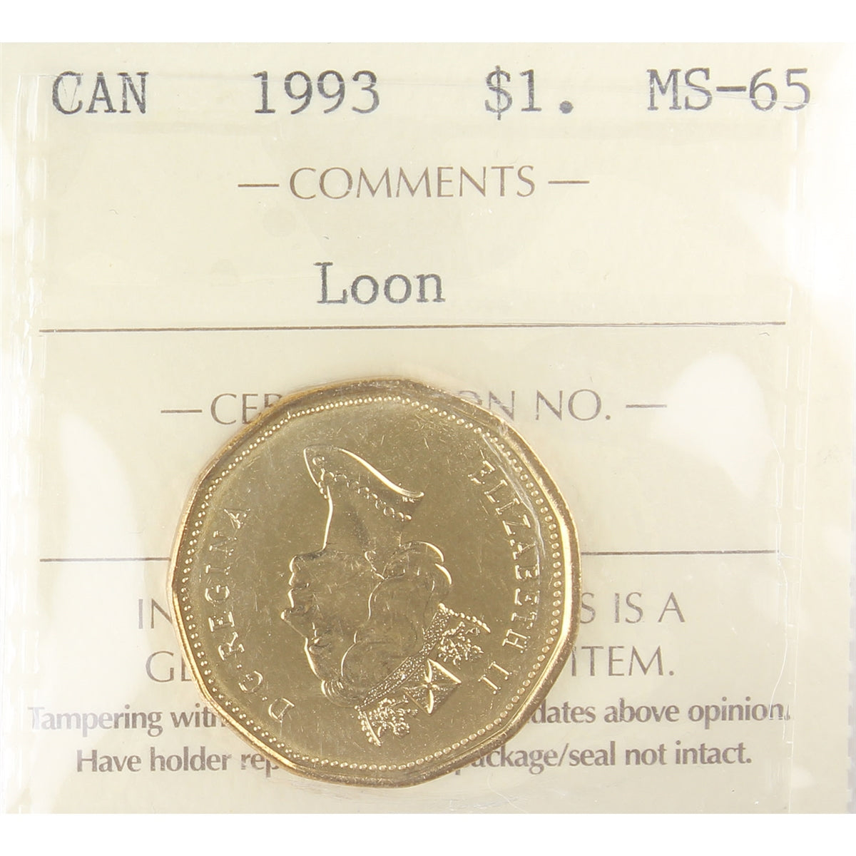 1993 Canada Loon Dollar ICCS Certified MS65