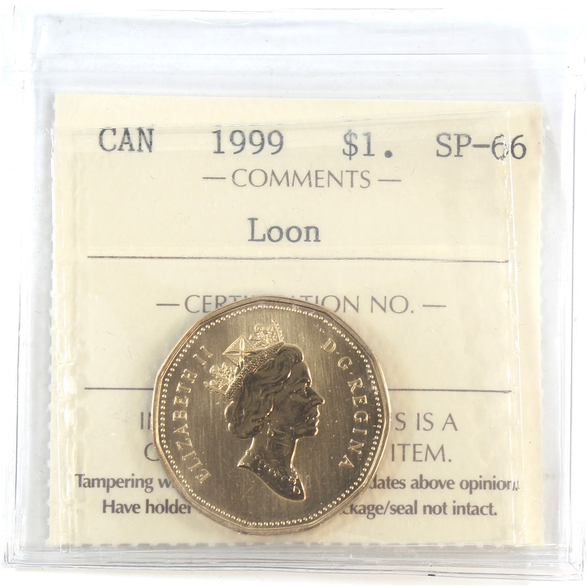 1999 Canada Loon Dollar ICCS Certified SP66