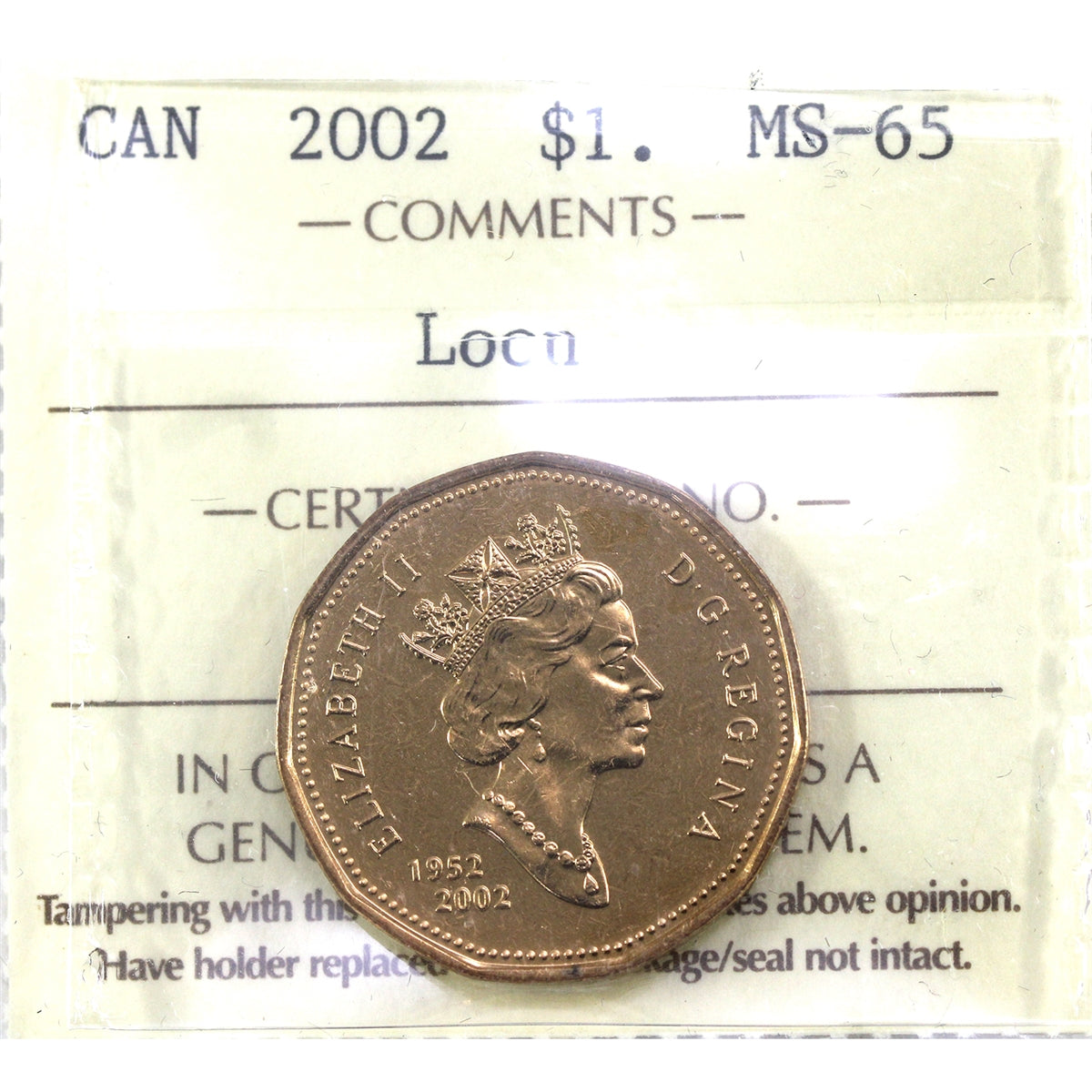2002 Canada Loon Dollar ICCS Certified MS65
