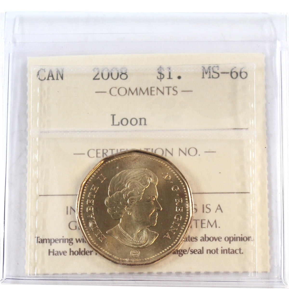 2008 Canada Loon Dollar ICCS Certified MS66