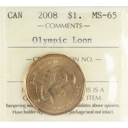 2008 Olympic Canada Dollar ICCS Certified MS65