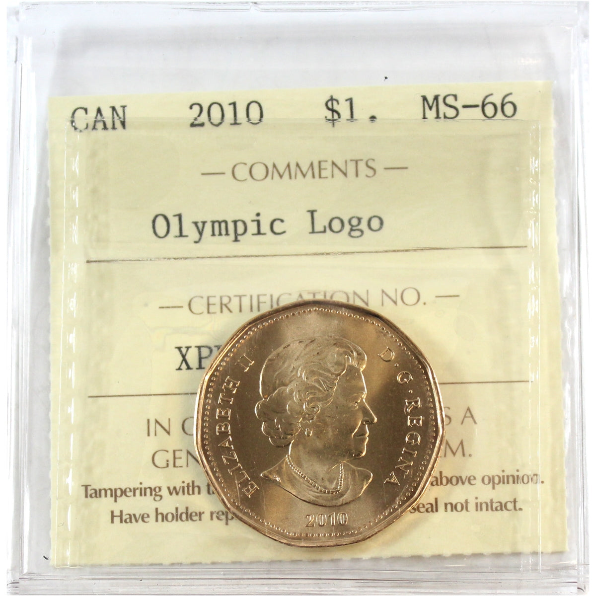 2010 Canada Olympic Loon Dollar ICCS Certified MS66