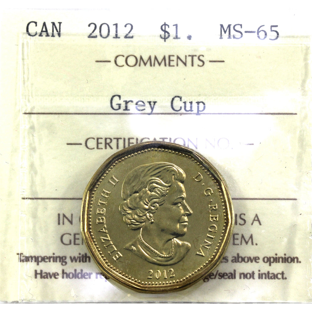 2012 Grey Cup Canada Loon Dollar ICCS Certified MS65