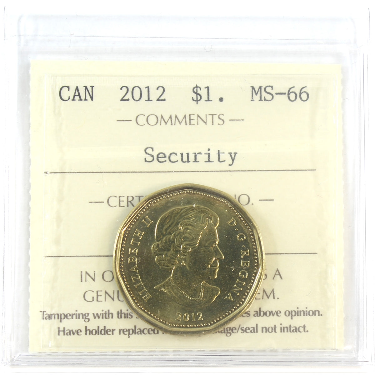 2012 Canada Security Loon Dollar ICCS Certified MS66