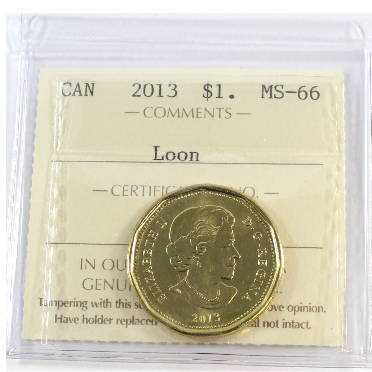 2013 Canada Loon Dollar ICCS Certified MS66