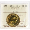 2014 Canada Loon Dollar ICCS Certified MS67