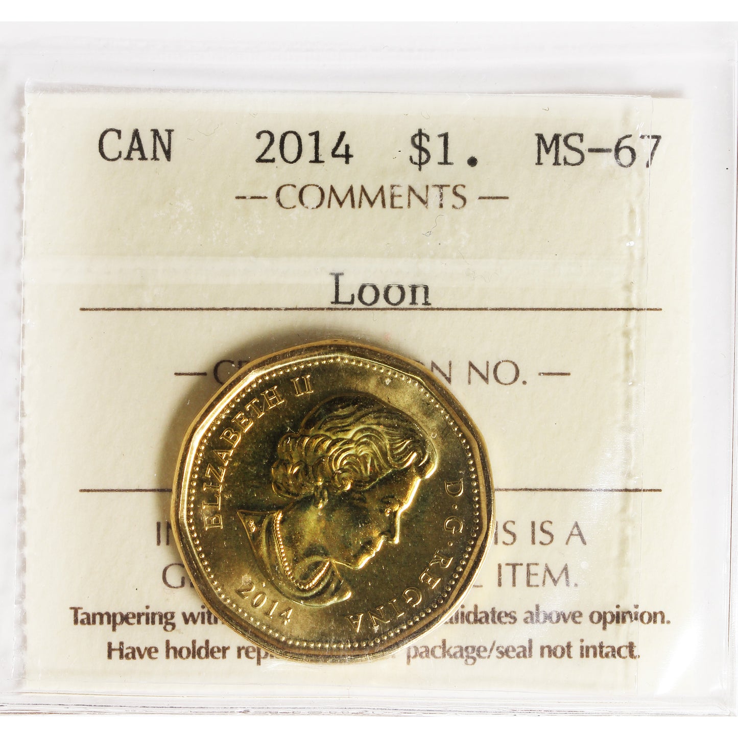 2014 Canada Loon Dollar ICCS Certified MS67