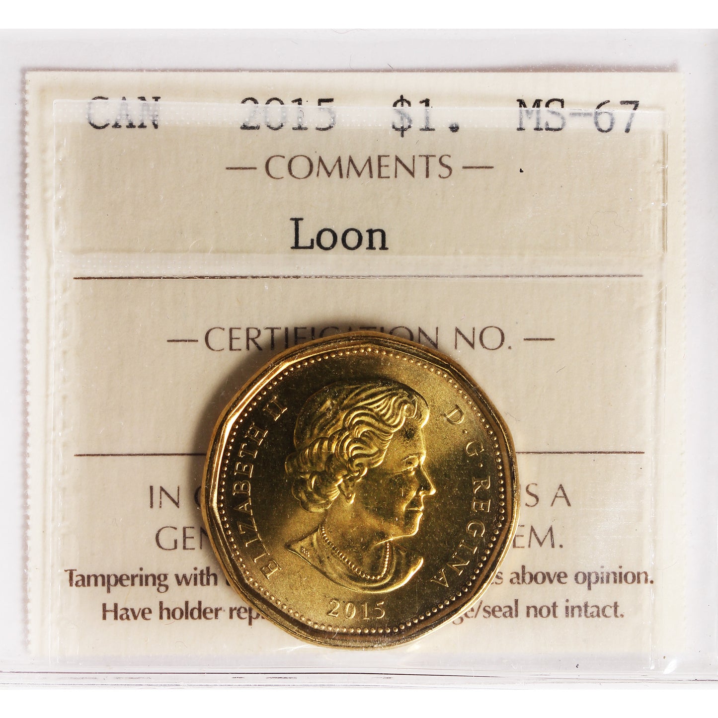 2015 Canada Dollar ICCS Certified MS67
