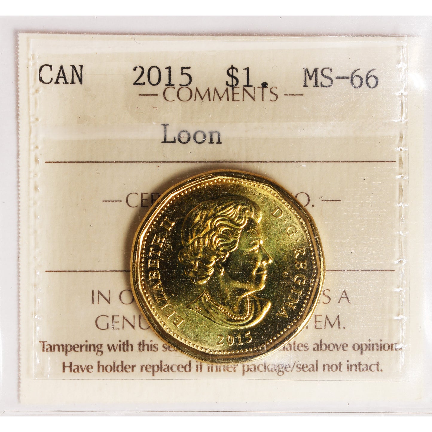 2015 Canada Loon Dollar ICCS Certified MS66