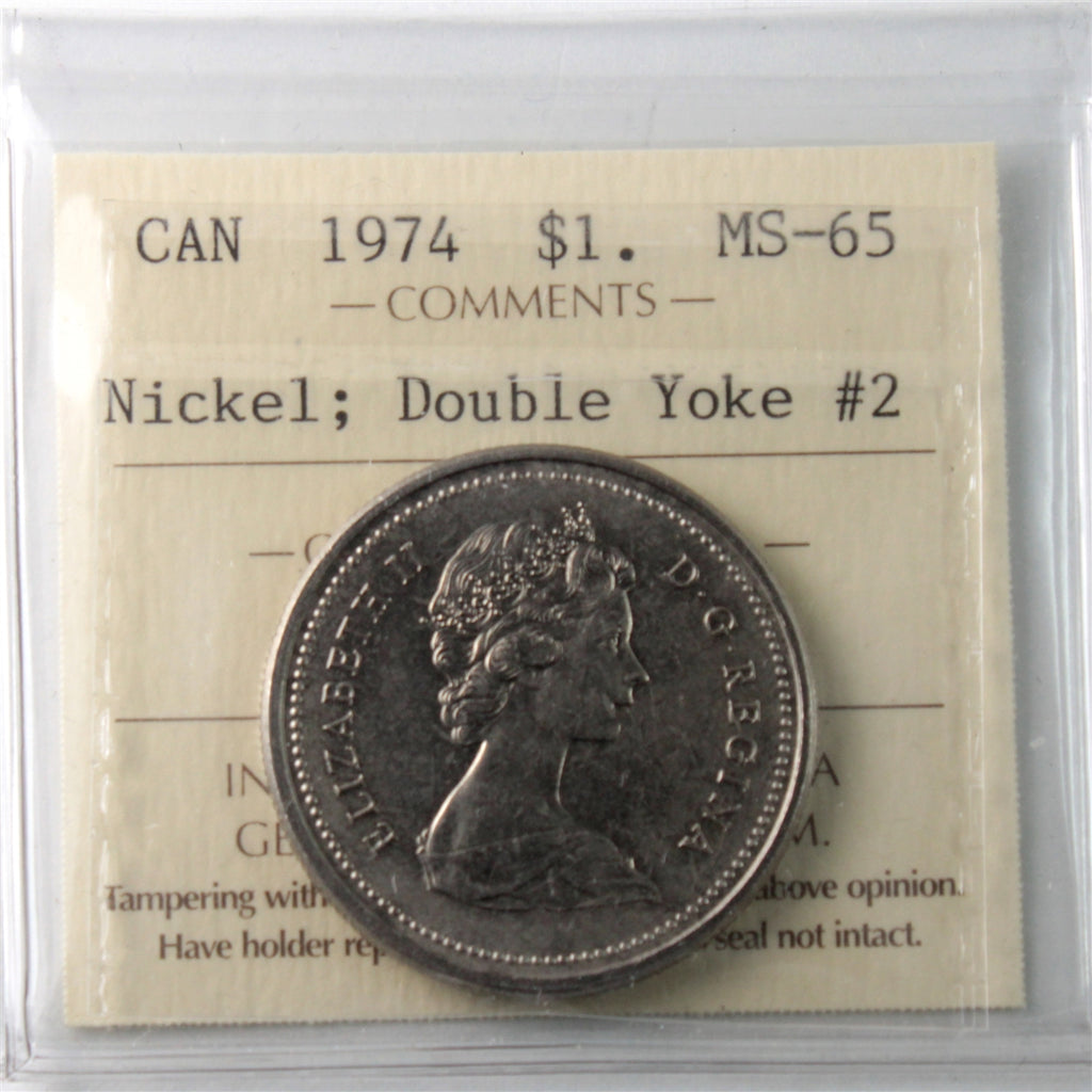 1974 Double Yoke #2 Canada Nickel Dollar ICCS Certified MS65