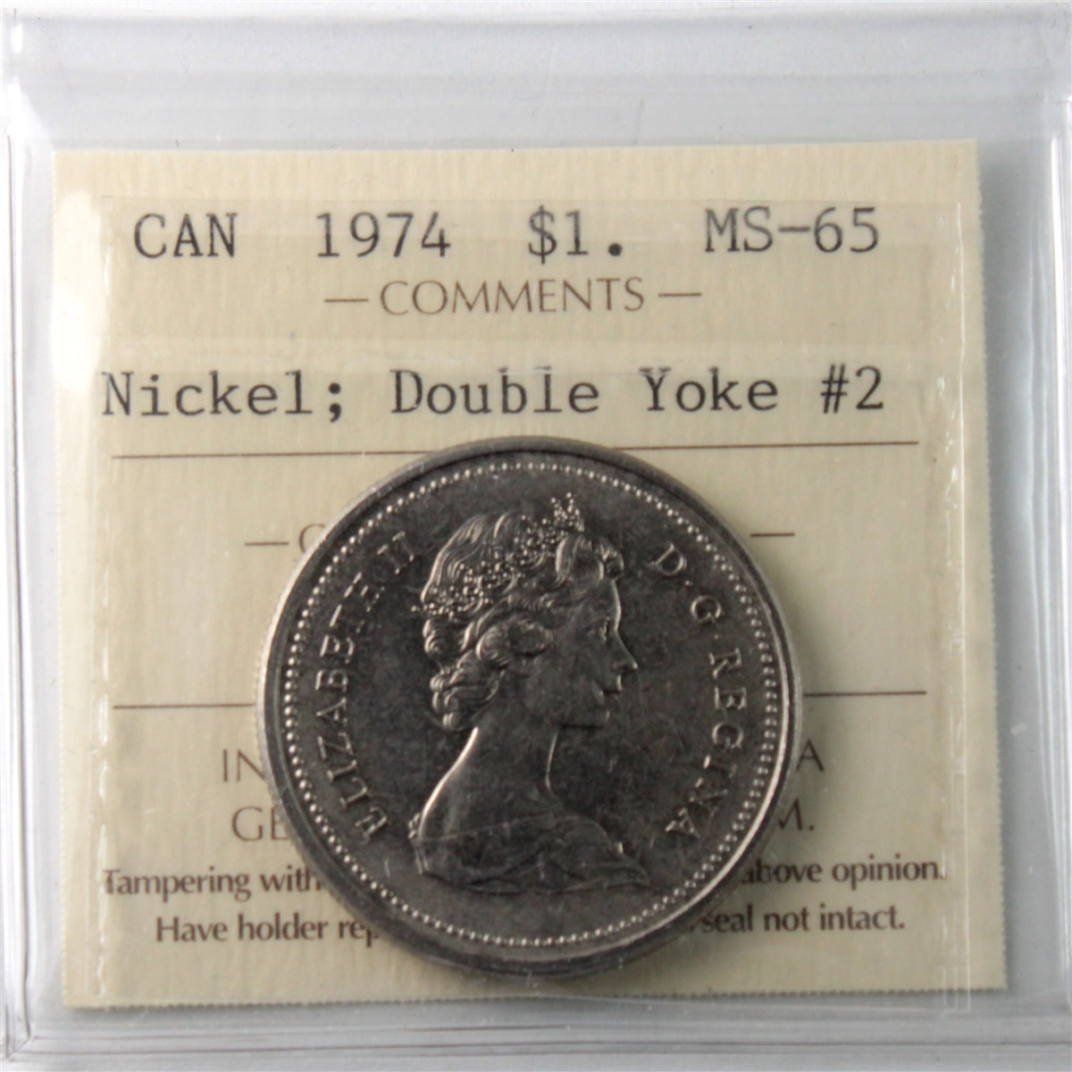 1974 Double Yoke #2 Canada Nickel Dollar ICCS Certified MS65