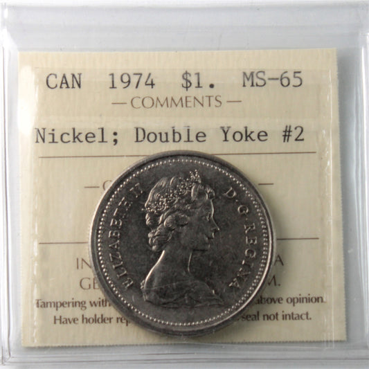 1974 Double Yoke #2 Canada Nickel Dollar ICCS Certified MS65