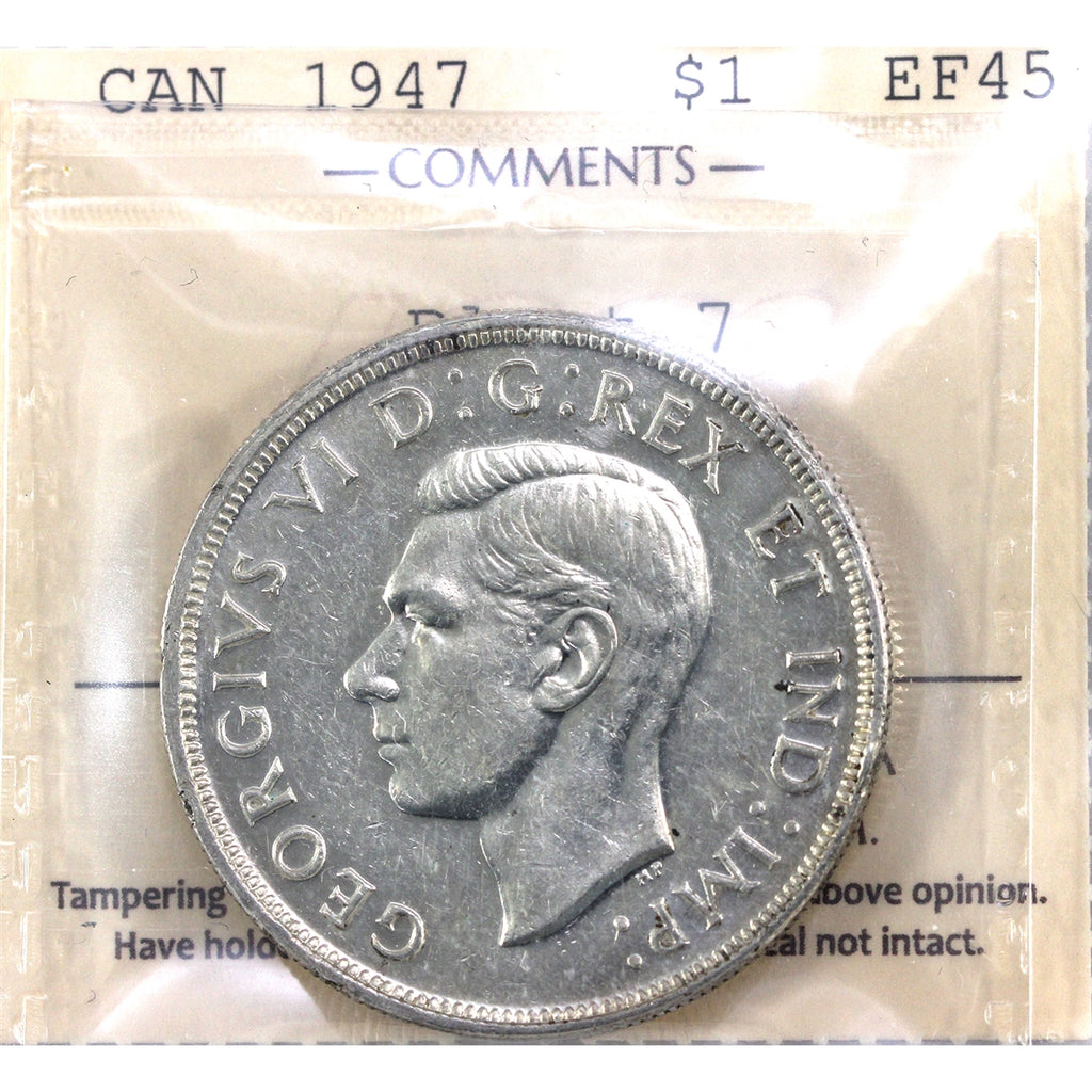 1947 Blunt 7 Canada Dollar ICCS Certified EF45