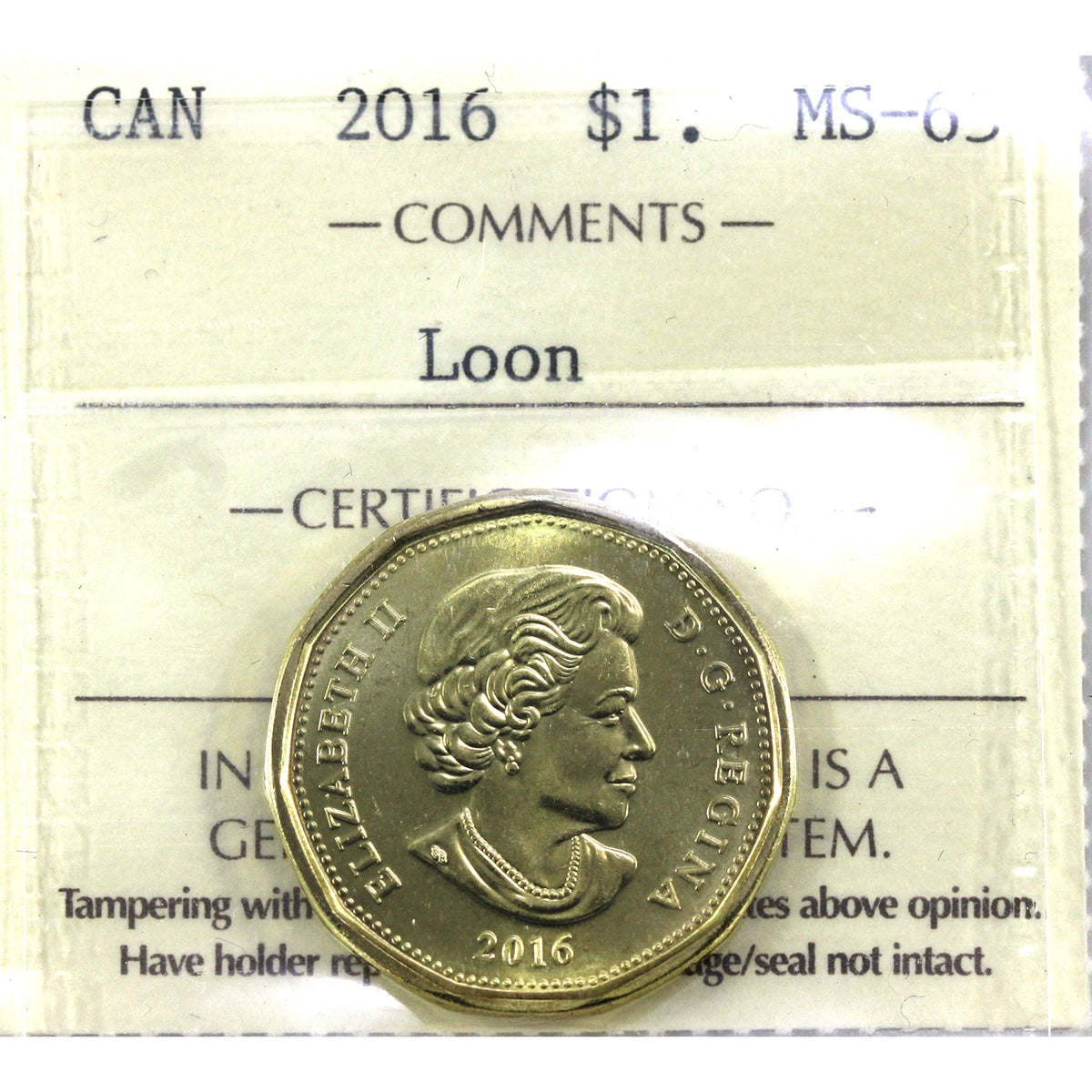 2016 Canada Loon Dollar ICCS Certified MS65